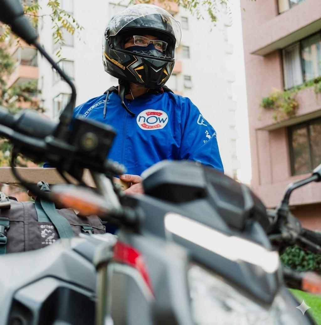 Motorista Motonow Cargo en despacho en moto